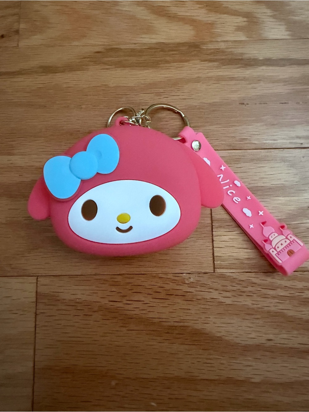 My Melody  Silicone Coin Pouch with Blue Bow Keychain Bag Charm